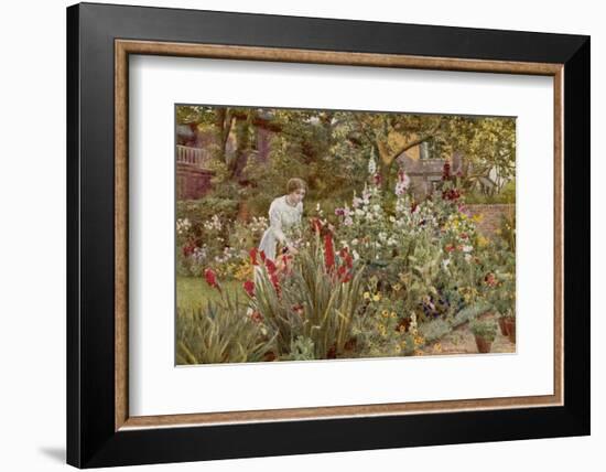 Mrs Spooner in Her Thames-Side Garden at Hammersmith West London-Beatrice Parsons-Framed Photographic Print