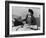 Mrs Teruko Kiyomura, bookkeeper, seated at desk, operating an adding machine while reading a ledger-Ansel Adams-Framed Photographic Print