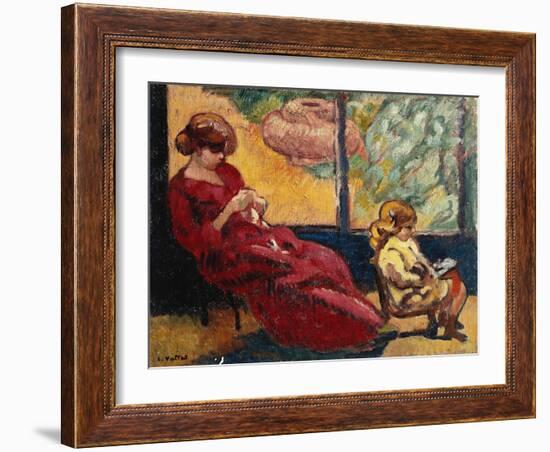 Mrs. Valtat Sewing and Her Son Jean; Mme. Valtat Cousant Et Son Fils Jean, (Oil on Canvas)-Louis Valtat-Framed Giclee Print