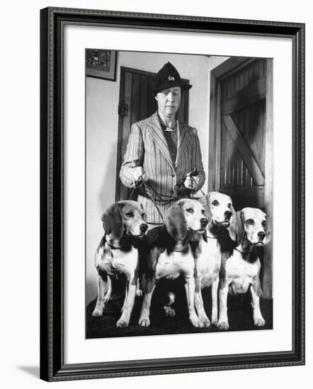 Mrs. William Dupont Jr. Holding Reins of Four Beagles That Belonged to Her Late Husband-Hansel Mieth-Framed Photographic Print