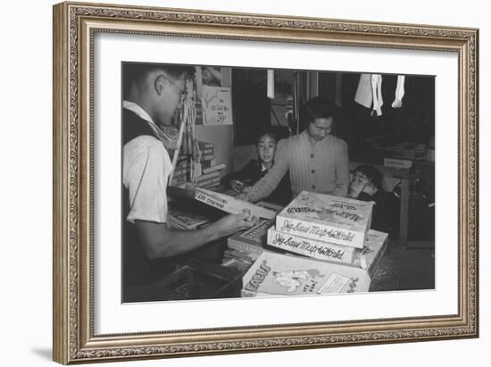 Mrs. Yaeko Nakamura and Family Buying Toys with Fred Moriguchi-Ansel Adams-Framed Art Print