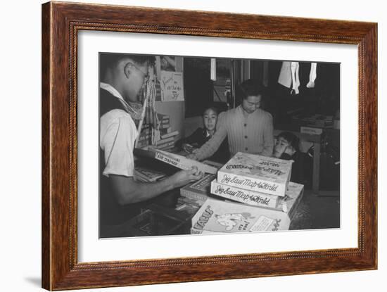 Mrs. Yaeko Nakamura and Family Buying Toys with Fred Moriguchi-Ansel Adams-Framed Art Print