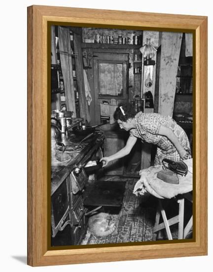 Mrs. Yandle Cooking on Coal Stove, Yacolt Mt, Future Recipients of Electricity from Bonneville Dam-Alfred Eisenstaedt-Framed Premier Image Canvas