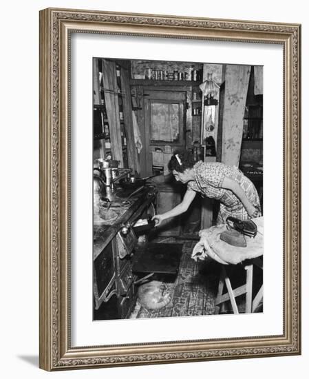 Mrs. Yandle Cooking on Coal Stove, Yacolt Mt, Future Recipients of Electricity from Bonneville Dam-Alfred Eisenstaedt-Framed Photographic Print