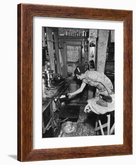 Mrs. Yandle Cooking on Coal Stove, Yacolt Mt, Future Recipients of Electricity from Bonneville Dam-Alfred Eisenstaedt-Framed Photographic Print