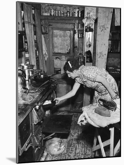 Mrs. Yandle Cooking on Coal Stove, Yacolt Mt, Future Recipients of Electricity from Bonneville Dam-Alfred Eisenstaedt-Mounted Photographic Print