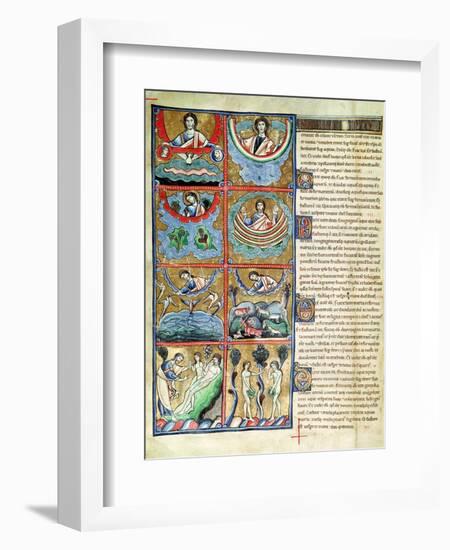 Ms 1 f.4v The Creation of the World, from the Souvigny Bible-French School-Framed Giclee Print