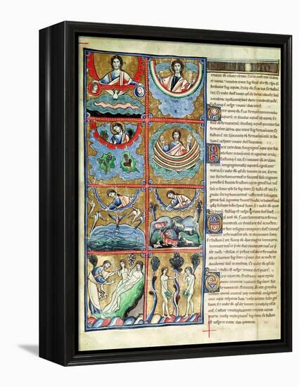 Ms 1 f.4v The Creation of the World, from the Souvigny Bible-French School-Framed Premier Image Canvas