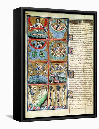 Ms 1 f.4v The Creation of the World, from the Souvigny Bible-French School-Framed Premier Image Canvas