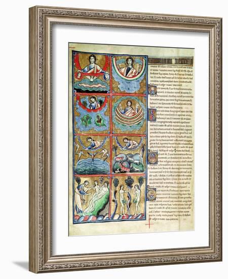 Ms 1 f.4v The Creation of the World, from the Souvigny Bible-French School-Framed Giclee Print