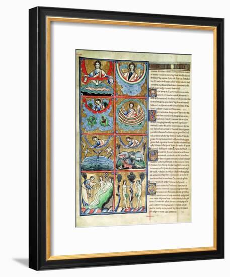 Ms 1 f.4v The Creation of the World, from the Souvigny Bible-French School-Framed Giclee Print