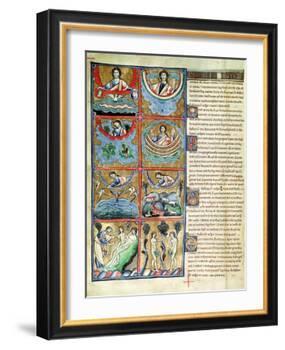 Ms 1 f.4v The Creation of the World, from the Souvigny Bible-French School-Framed Giclee Print