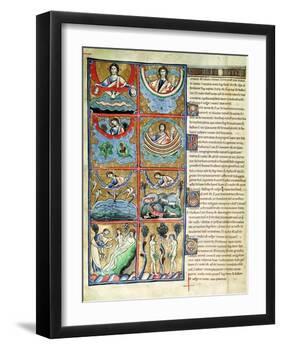 Ms 1 f.4v The Creation of the World, from the Souvigny Bible-French School-Framed Giclee Print