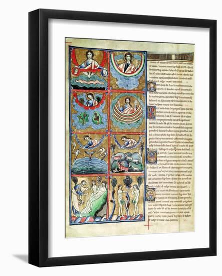 Ms 1 f.4v The Creation of the World, from the Souvigny Bible-French School-Framed Giclee Print