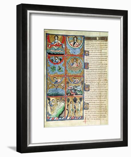 Ms 1 f.4v The Creation of the World, from the Souvigny Bible-French School-Framed Giclee Print