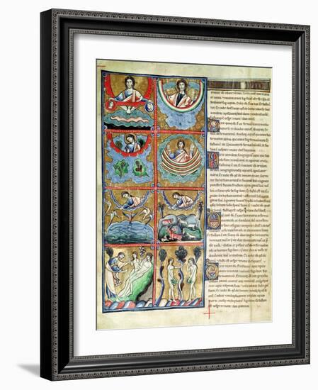 Ms 1 f.4v The Creation of the World, from the Souvigny Bible-French School-Framed Giclee Print