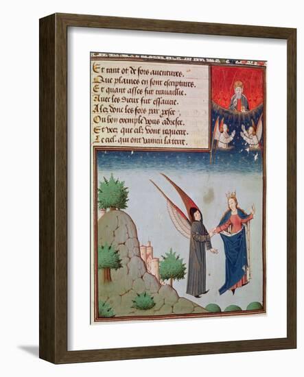 Ms 3045 Fol.94R Lady Philosophy Leads Boethius in Flight into the Sky on the Wings-French School-Framed Giclee Print