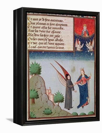Ms 3045 Fol.94R Lady Philosophy Leads Boethius in Flight into the Sky on the Wings-French School-Framed Premier Image Canvas