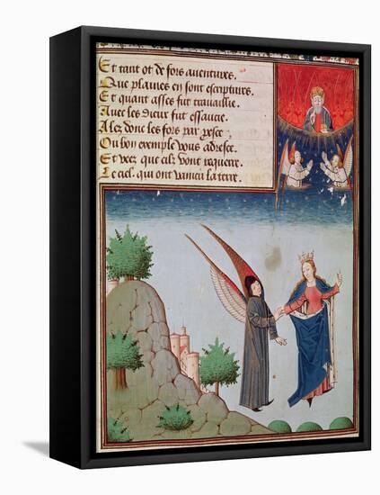 Ms 3045 Fol.94R Lady Philosophy Leads Boethius in Flight into the Sky on the Wings-French School-Framed Premier Image Canvas