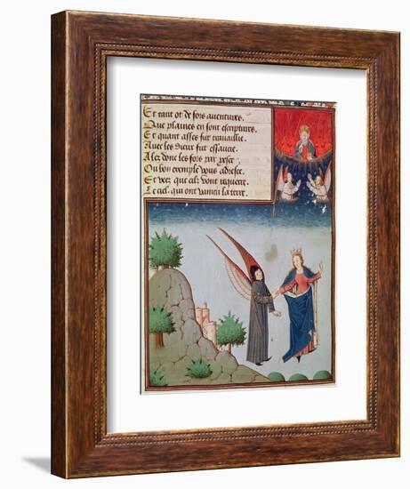 Ms 3045 Fol.94R Lady Philosophy Leads Boethius in Flight into the Sky on the Wings-French School-Framed Premium Giclee Print