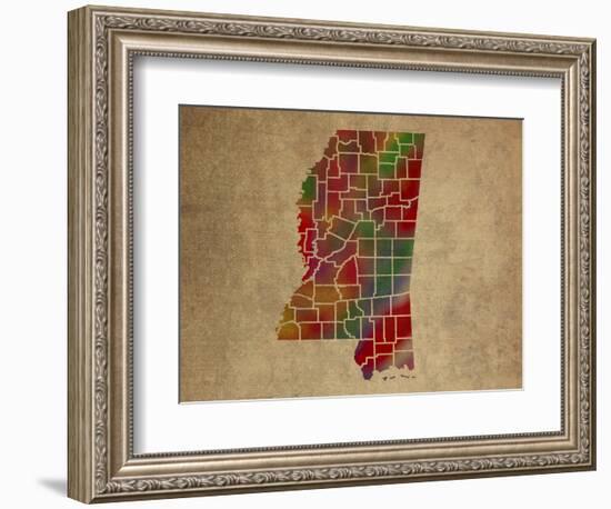 MS Colorful Counties-Red Atlas Designs-Framed Giclee Print