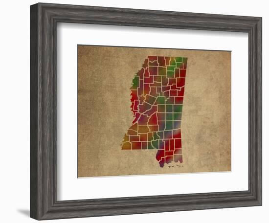 MS Colorful Counties-Red Atlas Designs-Framed Giclee Print