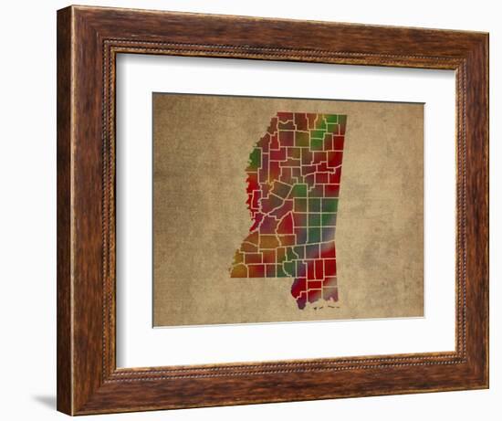 MS Colorful Counties-Red Atlas Designs-Framed Giclee Print