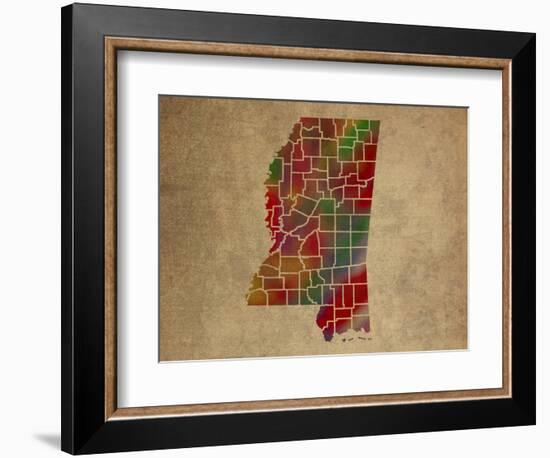 MS Colorful Counties-Red Atlas Designs-Framed Giclee Print