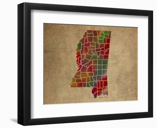 MS Colorful Counties-Red Atlas Designs-Framed Giclee Print