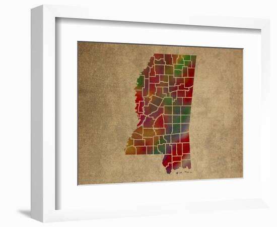 MS Colorful Counties-Red Atlas Designs-Framed Giclee Print