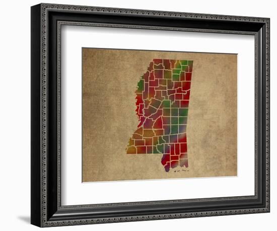 MS Colorful Counties-Red Atlas Designs-Framed Giclee Print