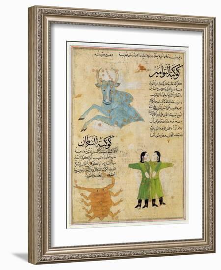 Ms E-7 Fol.23A the Constellations of the Bull, the Twins and the Crab-Islamic School-Framed Giclee Print