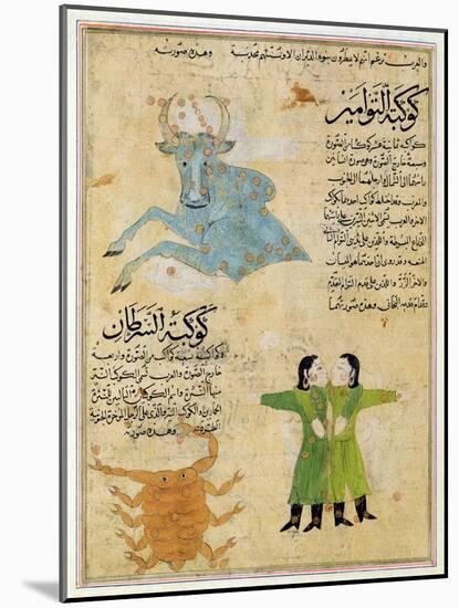 Ms E-7 Fol.23A the Constellations of the Bull, the Twins and the Crab-Islamic School-Mounted Giclee Print