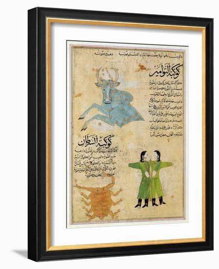 Ms E-7 Fol.23A the Constellations of the Bull, the Twins and the Crab-Islamic School-Framed Giclee Print