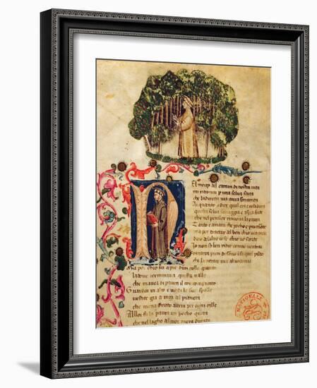 Ms It.474 Opening Scene of Dante's 'Divine Comedy' with the Figure of Dante in the Dark Wood-Italian-Framed Giclee Print