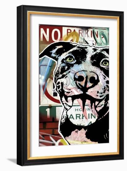 MS Understood NO PARKING, Road Signs, Dogs, Pets, Stencils, Happy, Panting, Tongue, Pop Art-Russo Dean-Framed Giclee Print