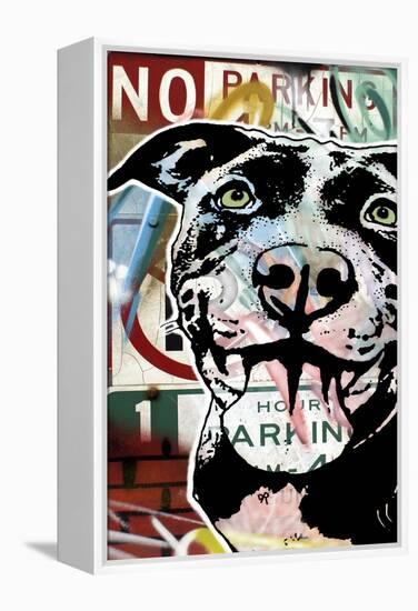 MS Understood NO PARKING, Road Signs, Dogs, Pets, Stencils, Happy, Panting, Tongue, Pop Art-Russo Dean-Framed Premier Image Canvas