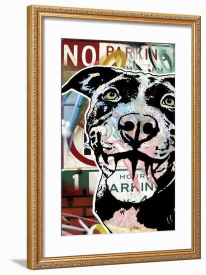 MS Understood NO PARKING, Road Signs, Dogs, Pets, Stencils, Happy, Panting, Tongue, Pop Art-Russo Dean-Framed Giclee Print