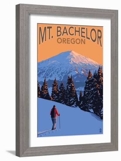 Mt. Bachelor and Skier - Oregon-Lantern Press-Framed Art Print