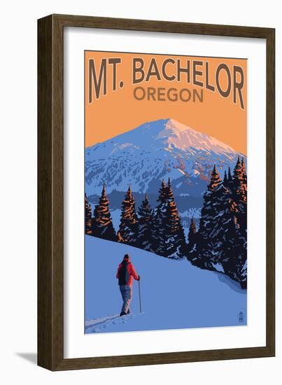 Mt. Bachelor and Skier - Oregon-Lantern Press-Framed Art Print