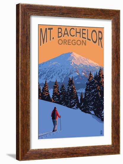 Mt. Bachelor and Skier - Oregon-Lantern Press-Framed Art Print