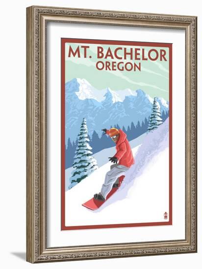 Mt. Bachelor, Oregon - Snowboarder Scene-Lantern Press-Framed Premium Giclee Print