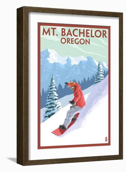 Mt. Bachelor, Oregon - Snowboarder Scene-Lantern Press-Framed Premium Giclee Print