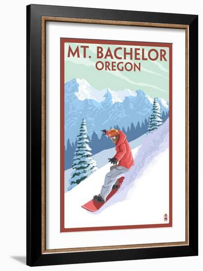 Mt. Bachelor, Oregon - Snowboarder Scene-Lantern Press-Framed Premium Giclee Print