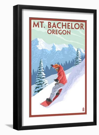 Mt. Bachelor, Oregon - Snowboarder Scene-Lantern Press-Framed Premium Giclee Print