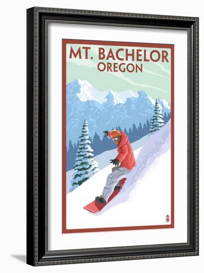 Mt. Bachelor, Oregon - Snowboarder Scene-Lantern Press-Framed Premium Giclee Print