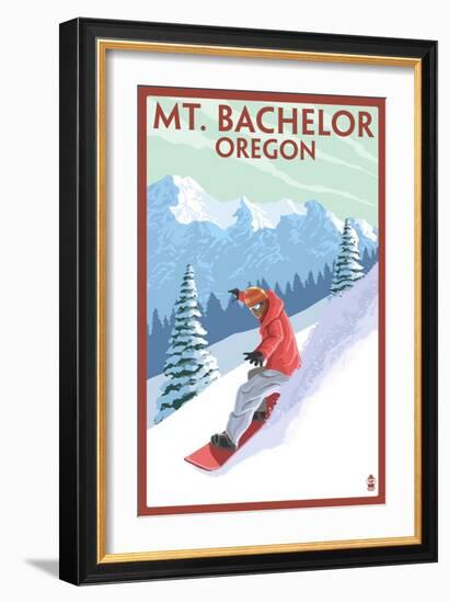 Mt. Bachelor, Oregon - Snowboarder Scene-Lantern Press-Framed Premium Giclee Print