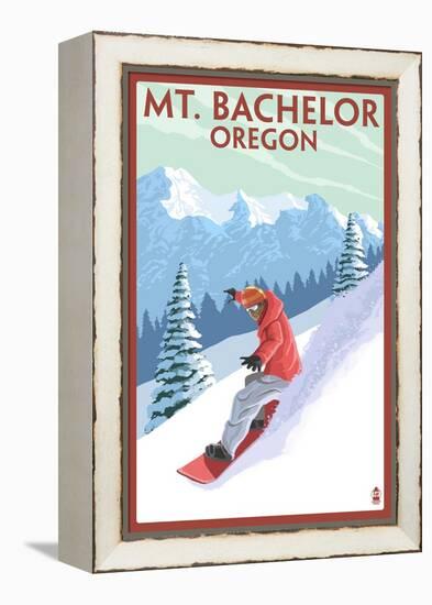 Mt. Bachelor, Oregon - Snowboarder Scene-Lantern Press-Framed Stretched Canvas