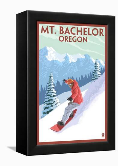 Mt. Bachelor, Oregon - Snowboarder Scene-Lantern Press-Framed Stretched Canvas