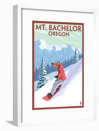 Mt. Bachelor, Oregon - Snowboarder Scene-Lantern Press-Framed Art Print